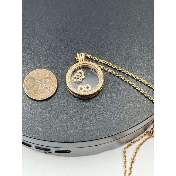 Pandora Floating Locket Rose Gold Plated Tone Long Pendant with Charms Retired - Picture 4 of 11